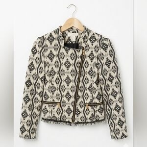 H&M Geometric Jacquard Moto Jacket - Black & White - Gold Hardware - 4